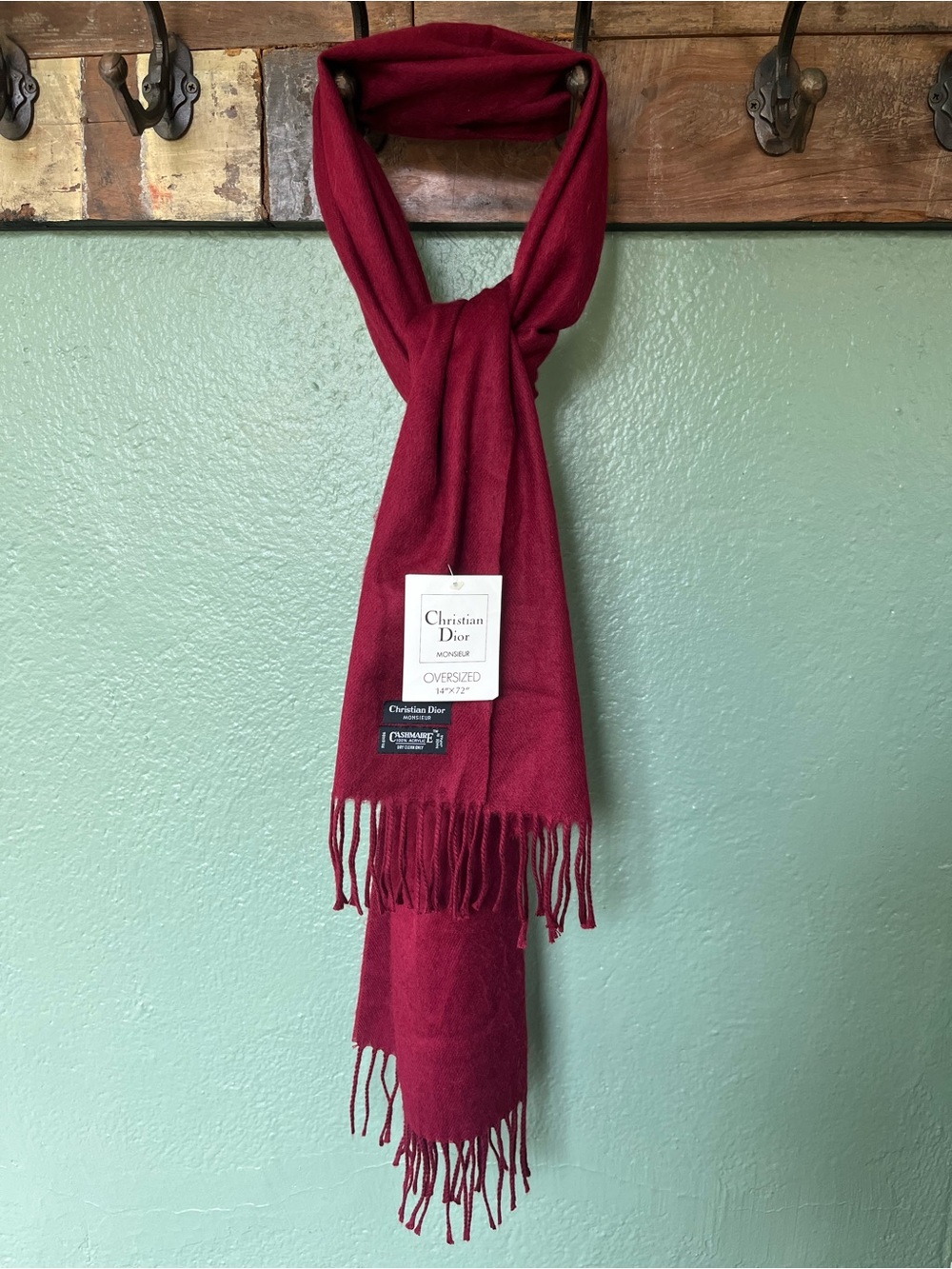 Dior Wine Red Monsieur Fringe Oversized Scarf